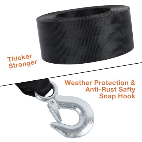 Boat Winch Strap with Safety Snap Hook 2" x 20 Ft for Pontoon/Bass/Fishing 