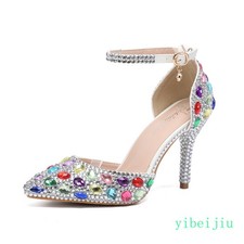Women's Ankle Strap High Heel Wedding Shoes Glitter Rhinestones Handmade Banquet