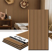 4 Pack Acoustic Wood Slat Wall Panels 3D Interior Decor 47.24'' x 23.62'' Cherry