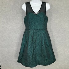 HD in Paris Green Metallic Brocade Fit & Flare Dress Sleeveless Cocktail Holiday