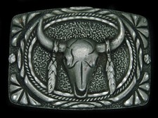 TJ07160 VINTAGE 1993  BUFFALO SKULL  SOUTHWESTERN DESIGN ART BELT BUCKLE