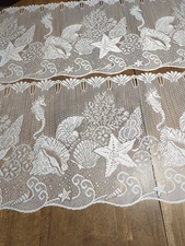 2 Seascape White Lace Window Valances by Heritage Lace EUC