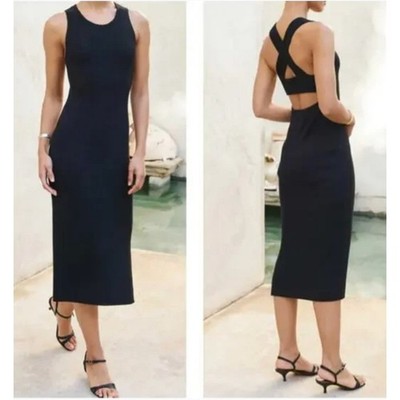 AYR The Vava black ribbed knit criss cross back midi dress Size Large Minimal