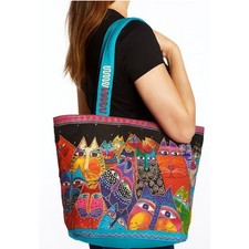 Laurel Burch Fantasticats Shoulder Tote LB5230 Zipper Top Canvas Bag 19.5x15