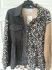 NWT! So cute Cora & Co. Leopard Print Button Jacket Black Gray Large 