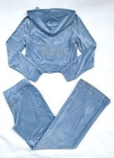 NEW. JUICY COUTURE Velour OG Bling Tracksuit Set Frosted Light Blue Size M