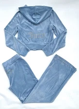 NEW. JUICY COUTURE Velour OG Bling Tracksuit Set Frosted Light Blue Size L