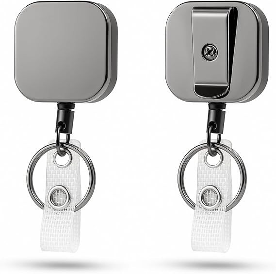 2-Pack Metal Retractable Badge Holder Reel &ndash; Heavy-Duty ID