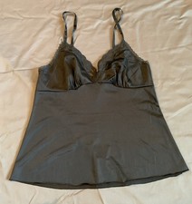 VTG Vanity Fair Camisole Black Nylon Size 36 Made In USA Lace Trim Pleats