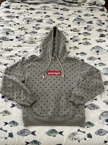 Supreme X CDG Polka Hoodie (Grey/Black polka dot, Reverse Logo)