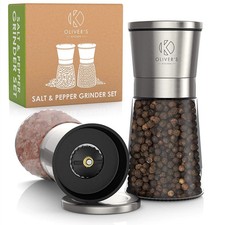Salt and Pepper Grinder Set - 2 Quality Ceramic & Glass Mills - Olivers Kitchen