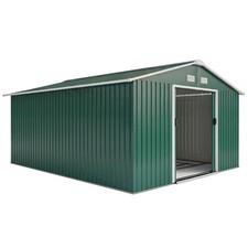 Outsunny 13 x 11ft Garden Shed Storage with Foundation Kit and Vents, Green