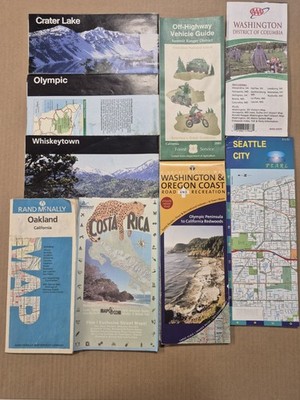 Vintage Travel Maps Lot Seattle Washington Oregon Costa Rica National Parks AAA