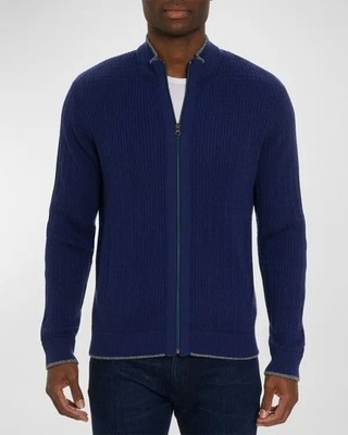 New Robert Graham  Taranto Rib Full Zip Cardigan in Navy SZ.L NWT$248