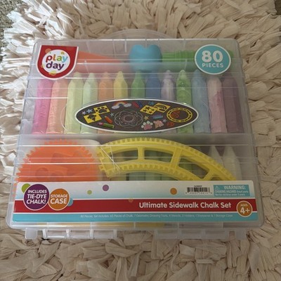 Play Day 80 Piece Ultimate Sidewalk Chalk Set W/Storage Case & Drawing Tools NEW