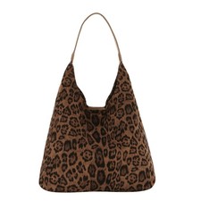 Leopard Print Tote Bag for Women, Suede Leather Large Shoulder Satchel Bag