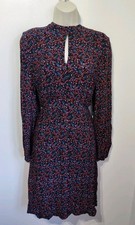 Whistles black ditsy floral   tea dress 14 16 twee cottage long sleeve keyhole 