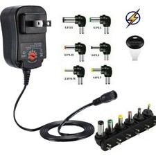 AC/DC Adapter Switching Power Supply w/ 6 Selectable Plugs 3/4.5/5/6/7.5/9/12V