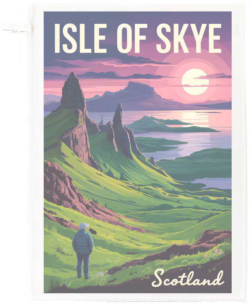 Isle of Skye, Scotland Tea Towel – 10% Cotton, White, 65 x 47 cm
