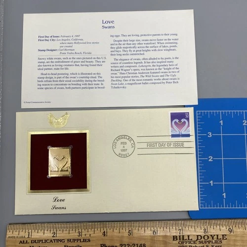 New ListingLOVE - Swans - 22kt Gold Stamps First Day Issue 32 Cent February 4, 1997