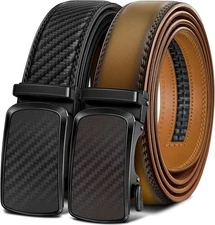 BULLIANT Men's Ratchet Belt 2 Pack-Click Leather Belt Adjustable for Men Gift 1 