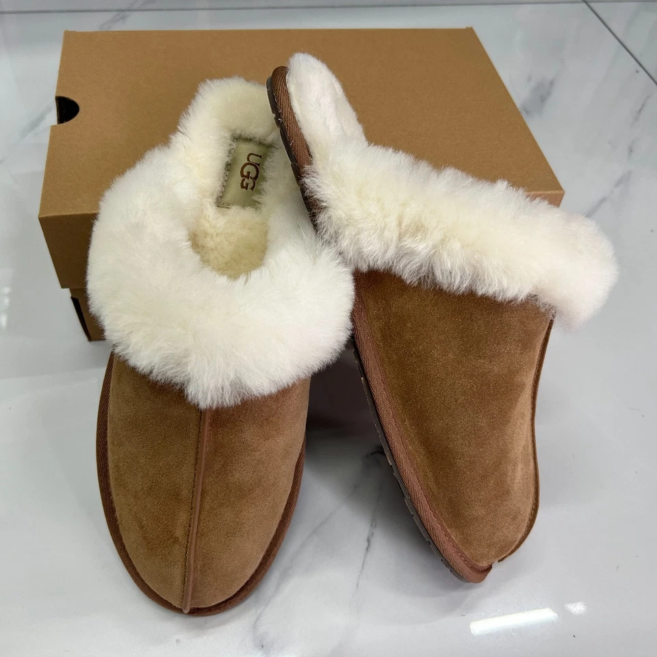 Zapatillas superiores UGG para mujer Scuffette II gamuza castaño EE. UU. 6-11 zapatos cómodos nuevos Foto 2 de 4