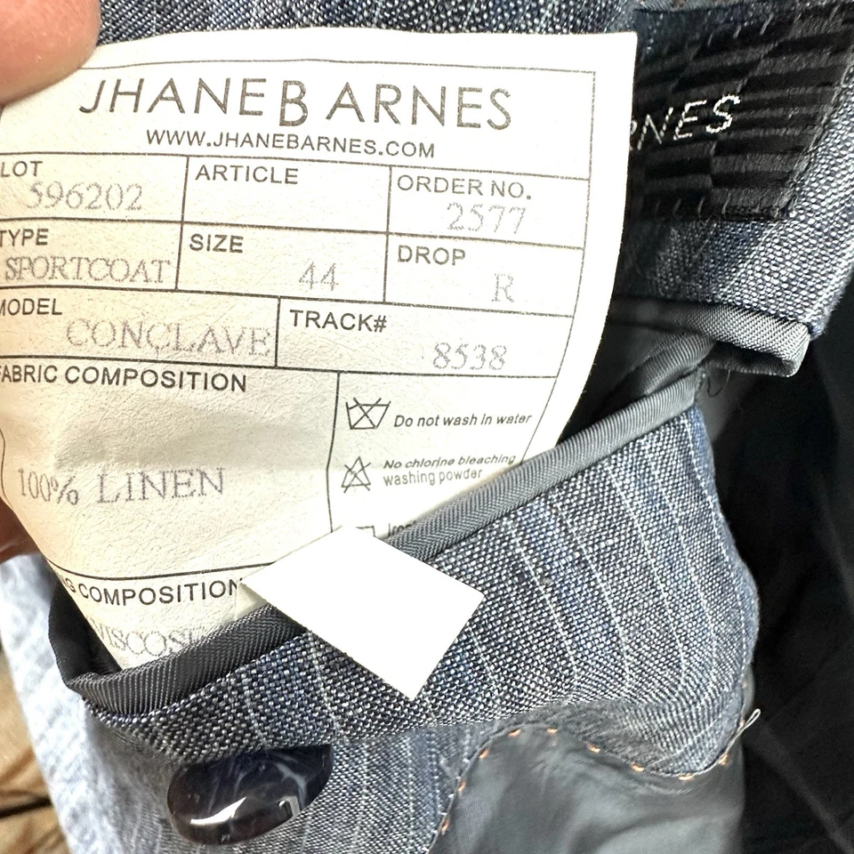 Jhane Barnes 100% 亚麻运动外套蓝色条纹 44R Conclave — 第 3/4 张图片