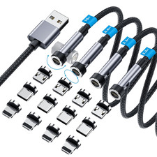 540  Rotation Magnetic Charging Cable, 3 in 1 Magnetic Phone Charger 4-Pack, 3F