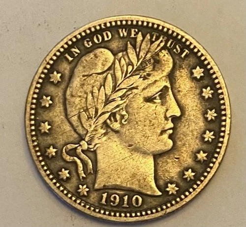 1910 Barber quarter Vf + all 7 letters of Liberty are strong