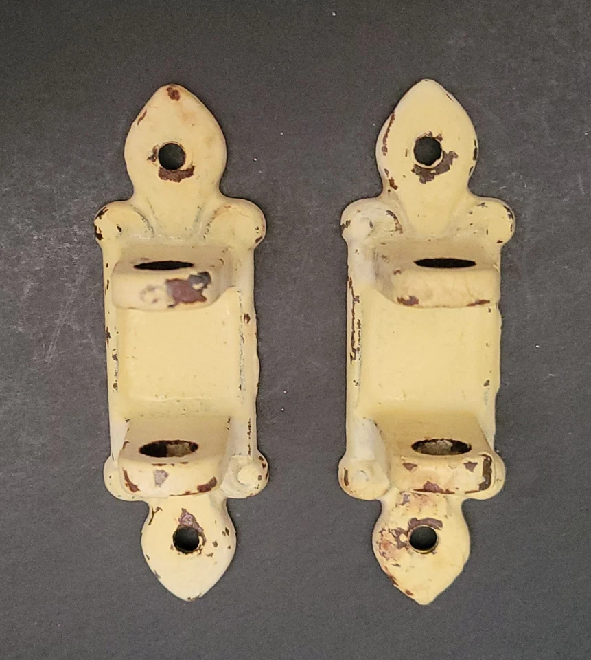 Matching Set of 2 Vintage Wall Cast Art Deco Yellow Iron Kerosene L amp Brackets - Image 1 of 2