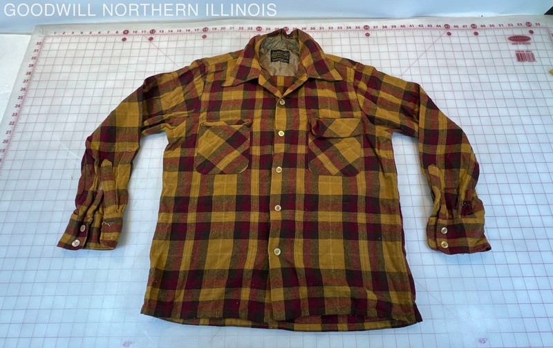 Men's Vtg Sears Red Plaid Wool Blend Flannel Long Sleeve Shirt Size M/15-15.5