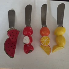 Cheese Butter Spreaders Fruit Themed Stainless Steel Blades -Set of 4 Knives 