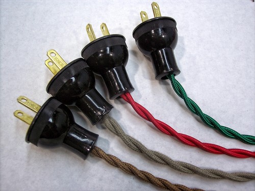 Round Vintage Antique Style BLACK Electrical Plug for Lamp Cord Fan Steampunk - Picture 3 of 4