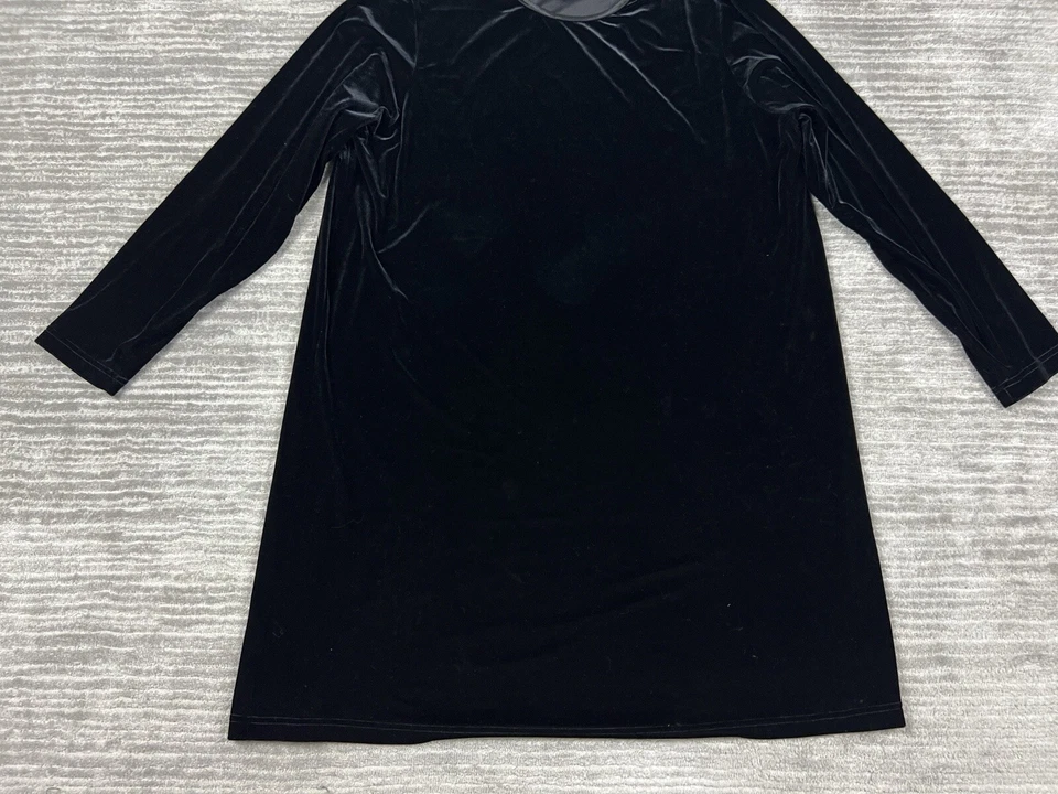 Denim and Co Dress Womens 1X Black Long Sleeve Velour Polyester Blend Vintage - Image 3 of 4