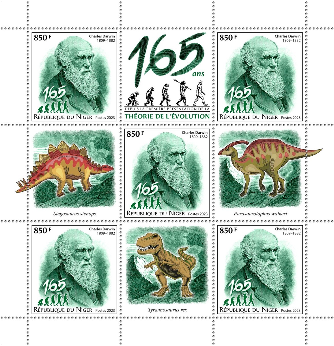 Charles Darwin Theory of Evolution Dinosaurs MNH Stamps 2023 Niger