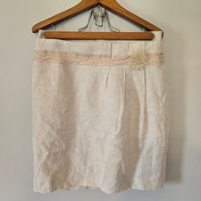 Talbots Linen Skirt 8P Lined Ivory Beige Beautiful Detail 90s