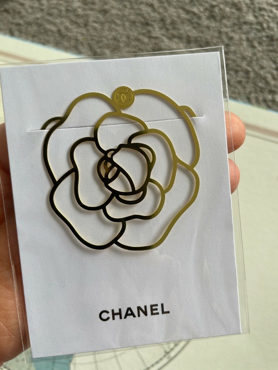 Brand New Authentic CHANEL Bookmark Camellia Metal Gold Bookplate