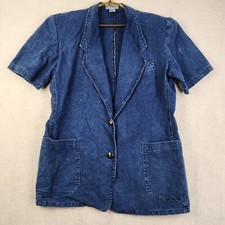 Vtg Jennifer Eden Blue Denim 2 Button Casual Blazer Jacket With Pockers Size 7/8