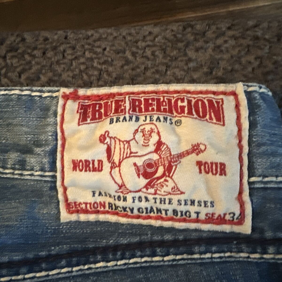 VTG True Religion Jeans Denim Ricky Giant Big T Flap Made VTG True Religion Jeans Denim Ricky Giant Big T Flap Made