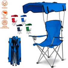 Canopy Chair Sun Protection Portable Outdoor Folding Chair w/ Cup Holder Camping