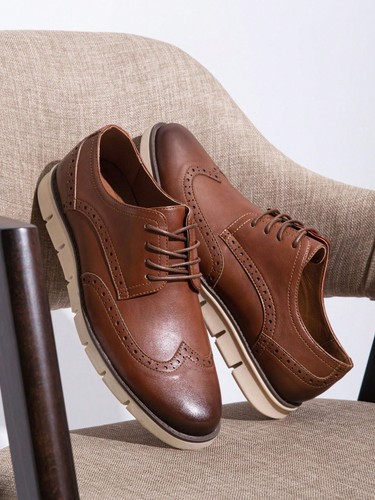 SHOESMALL Men's Casual Wingtip Oxfords Brogue Shoes Non-Slip-JZH7 - Picture 24 of 27