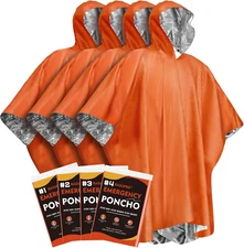 4 Pack Emergency Ponchos with Thickened Mylar Blanket Lining, Windproof, Waterpr