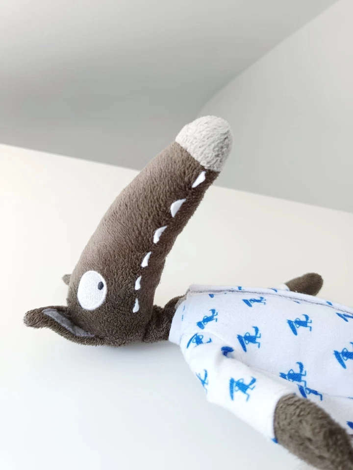 Peluche/Doudou Loup Marron Pyjama Blanc Bleu Nez Queue Beige Éditions Auzou 2014 - Photo 4/4