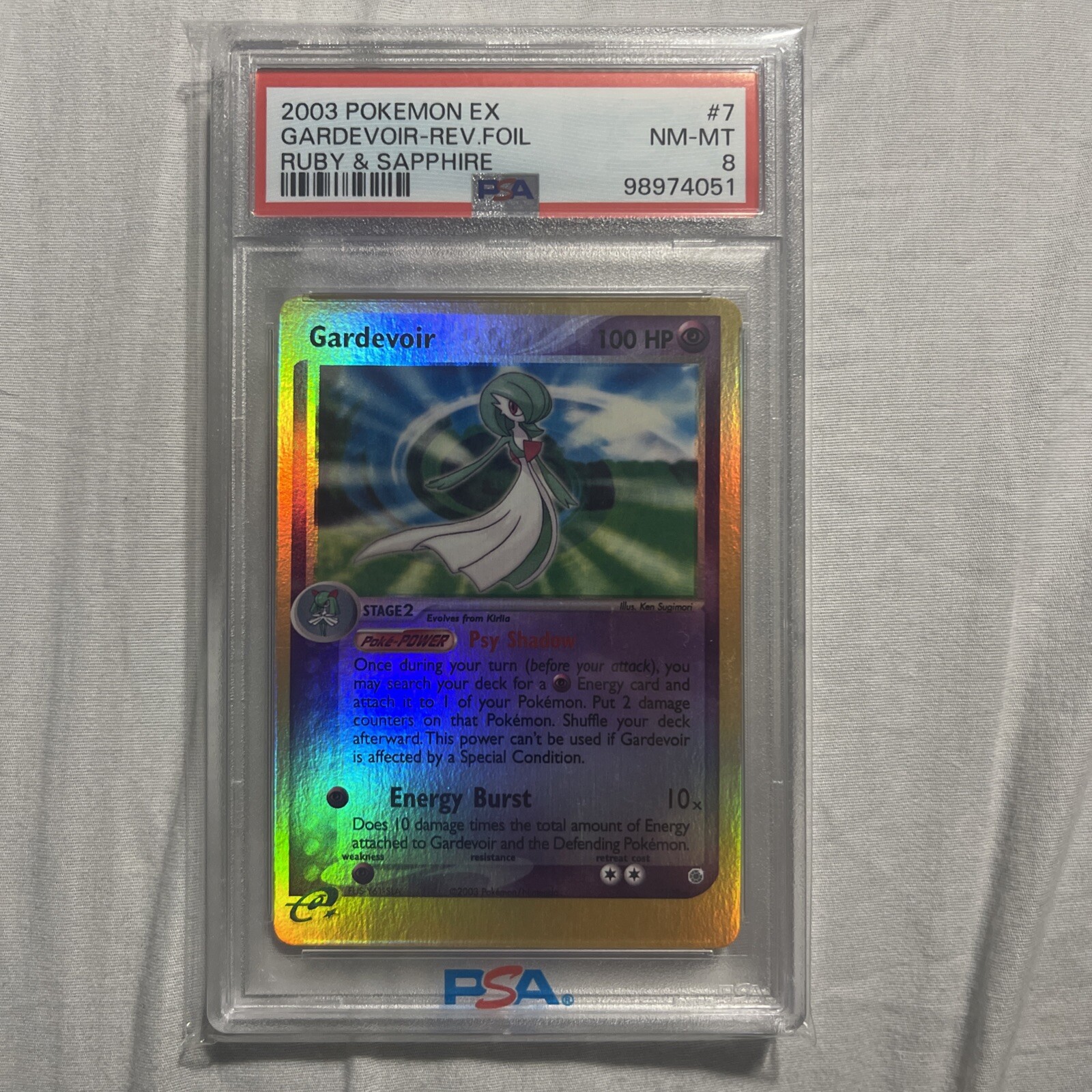 Pokemon 2003 Gardevoir Reverse Foil  EX Ruby & Sapphire #7/109  PSA 8 NM-MT