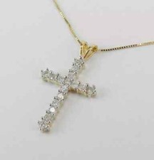 1 CT Round Cut Diamond Cross Pendant Necklace 14K Yellow Gold Over Free Chain