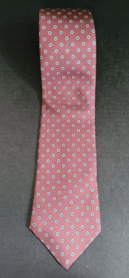 Corbata Windsor años 80 para hombre borgoña con flores azules y blancas 100 % seda hecha a mano Foto 2 de 4