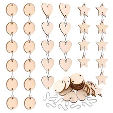 Glarka 240-Pieces 1.2 Inch Wooden Star/Circles/Heart Tags with Holes and Stai...