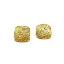 Gold Tone Square Woven Design Stud Earrings Textured Statement