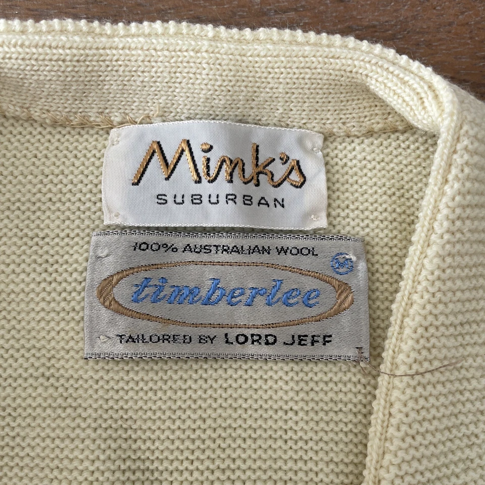 Cárdigan tejido pescador amarillo vintage Minks Suburban años 60 lana australiana talla M Foto 3 de 4