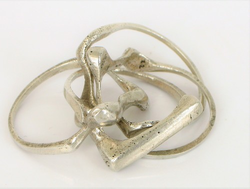 VINTAGE BEAUTIFUL SIGNED 925 S STERLING SILVER PUZZLE RING MODERNIST MCM S10.25